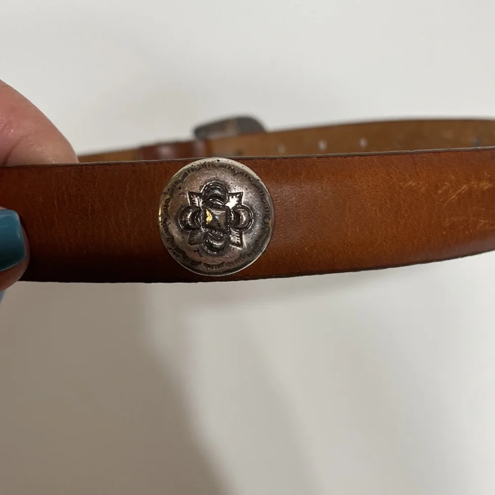 Vintage Kenneth Cole Western Style Leather Belt with Silver Buckle Detai…